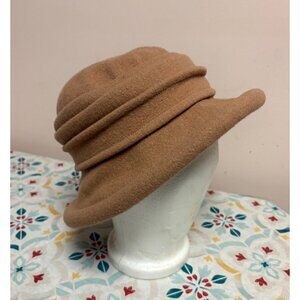Vintage Parkhurst Camel Wool Cloche Hat Womens Folded Brim Headwear